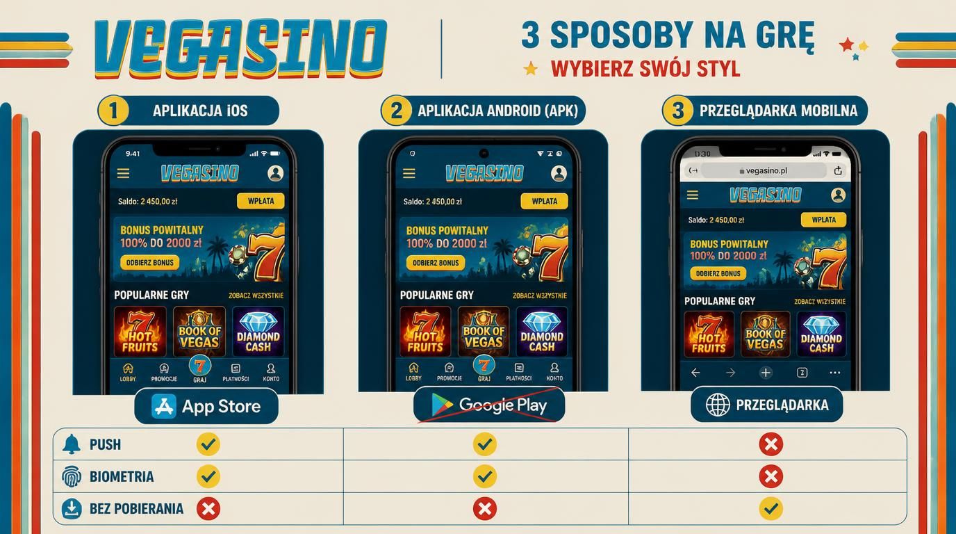 Porównanie wersji Vegasino aplikacji i przeglądarki